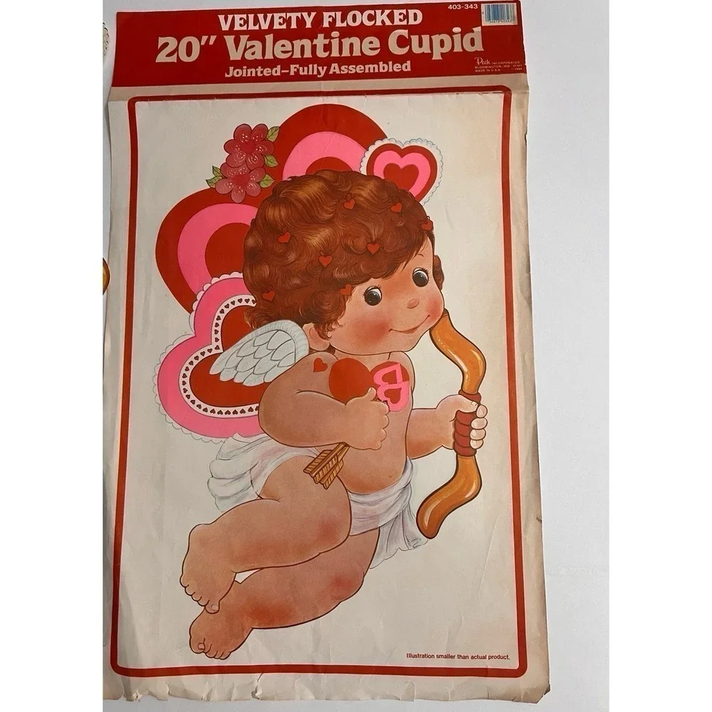 Vintage‎ Valentine Cupid’s Arrow Flocked and Jointed Valentine 80’s